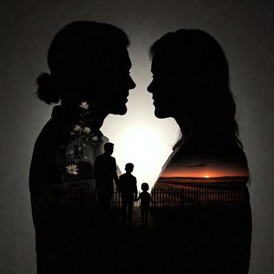 The primary subject of the image is a man and a woman standing close to each other. They are the main focus of the image. The setting is a fence, which serves as the backdrop for the scene. The visual style is a combination of photo and digital art, creating a unique and artistic representation of the couple. The colors and mood of the image are warm and intimate, reflecting the close relationship between the man and the woman.
